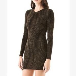 Torn by Ronny Robo Black and Gold Bodycon Mini Dress